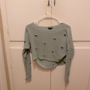 Express light blue distressed crop sweater